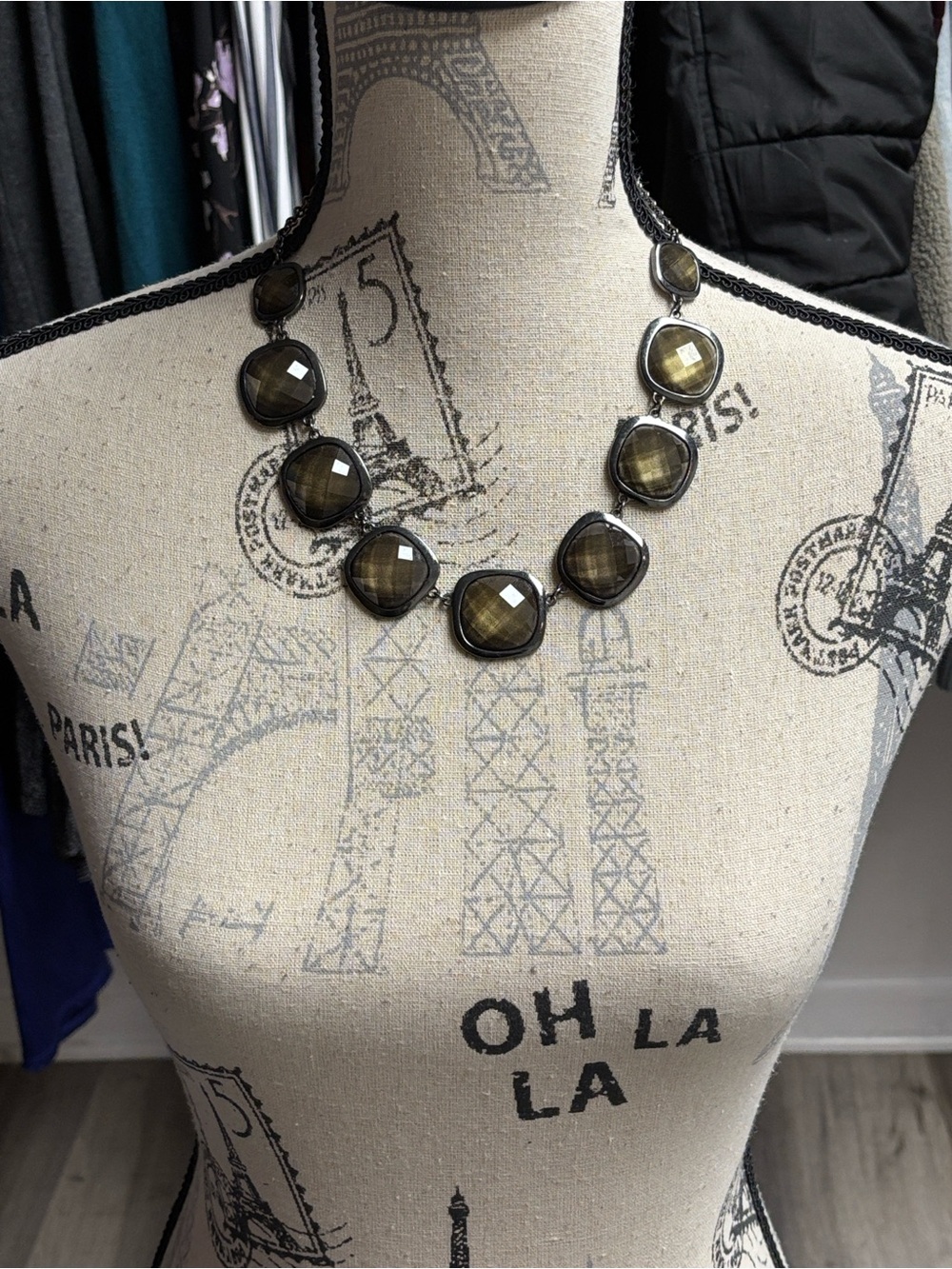Y2K Smoky Olive Statement Necklace